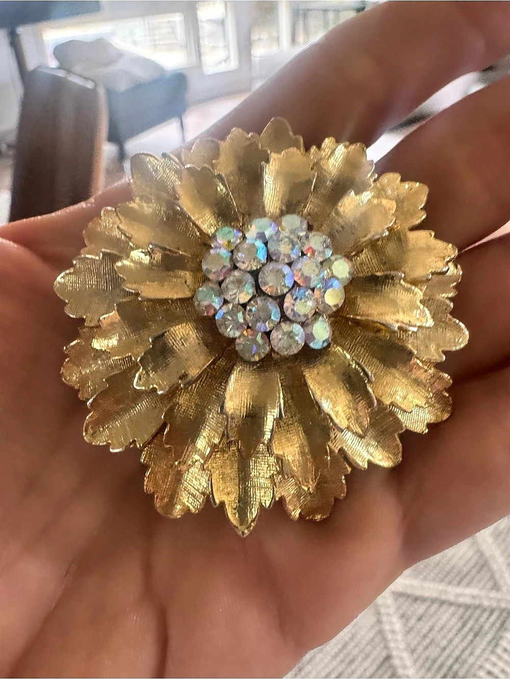 Gold-Tone Floral Rhinestone Brooch - Picture 2 of 7